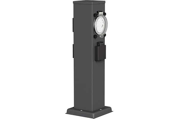 ledscom.de Garten Colonne de Prises de Courant Polly pour l'extérieur, IP44, minuterie/commutateur horaire, 3 Fois, Acier Inoxydable, Anthracite, carré, 40 cm