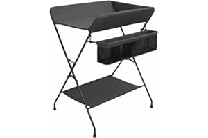 vidaXL Wickeltisch mit seitlichen Staufächern Zusammenklappbar Wickelauflage Kommode Mulde Unterlage Wickeln Baby Kinder Anthrazit Eisen