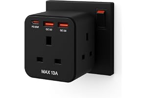 FARNA 6-in-1 Multi Plug Adapter with USB-C Fast Charging, 20W Wall Power Socket Extension Multiplug Cube with 3 Way AC Outlet Extender & 3 USB Ports for Home, Office & Travel – Black