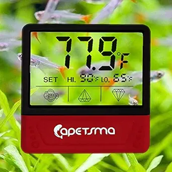 Fish Stick-on Temperature Sensor Touch Screen Digital Aquarium Thermometer with LCD Display (Red).
