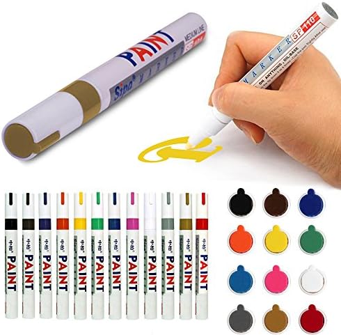 12 pcs Marker Pen Fine Paint Oil Based Art Permanent Multi-Purpose Waterproof Coloured Tyre Metal Glass Fabric Wood Painting Doodle Animation Design Drawing Art Pen Set