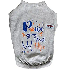 FETCHER Grey 'Paws Off My Treats Witches' Premium Dog T-Shirt for Small Breeds (Medium)?