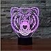 Produktbild Fyyanm 3D Led Visuelle Wohnkultur Schlafzimmer Bär Kopf Tischlampe 7 Farben Nachtlicht Nachttischlampe Lampara Leuchte Kreative Geschenke