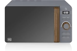 Swan SM22036LGRYN Nordic Digital Microwave with 6 Power Settings, 60 Minute Timer, LED Display and Defrost Mode, 20L, 800W, Grey, Model and Color May Vary