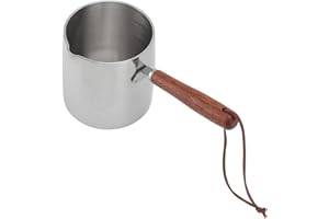 TOPIKY Réchauffeur en Acier Inoxydable de 450 Ml, Chauffe-Lait à café, Mini Pot à Lait, Petite Casserole avec Manche en Bois pour Chauffer le Lait, Faire du Sirop, Faire Fondre