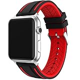 EL-move Serie 3 Apple Watch Uhrenarmbänder 42mm, Sport Armbanduhr Silikonarmband Ersatzarmband Armband für Apple iWatch Ersatzband Apple Watch Uhr Nike+ Serie 1 Serie 2 Serie 3 (BLACK RED 42MM)