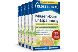 ‎KLOSTERFRAU Klosterfrau Magen-Darm Entspannung Kapseln | 5 x 20 Kapseln | Bei Blähungen und Völlegefühl | mit bis zu 1.000 mg Simeticon pro Tag extra stark | Schnell wirksam