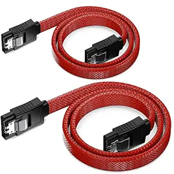 GoFree Premium SATA III Cable [Luxurious Nylon Braided]  Pack of 2 - Straight HDD/SSD/Internal DVD Cable with Locking Latch - 6Gbps SATA 3 (50cm / Red/Pack of 2)