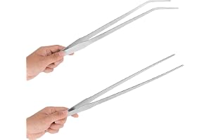 Akvariepincett extra långa 38 cm matningstångsklämmor – FEITA raka och böjda rostfritt stål 38 cm pincett set för akvarium växter vattenlandskap verktyg och reptilmatningstänger – silver 2 st