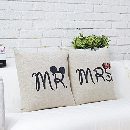 CIDBEST® Mr Mrs Kissenbezüge Liebhaber Hochzeit Kissen retro Baumwolle Kissen Buch Hochzeitsgeschenk Kaffee zuruck hotel Kissenbezug - 3