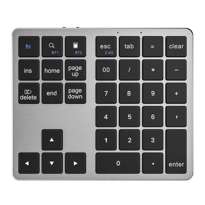 ReTrack™ Bluetooth and 2.4G Wireless Number Pad, Rechargeable Wireless Numeric Keypad Slim 35-Keys External Numpad Keyboard Data Entry Android/Win/MAC/iOS (Black)