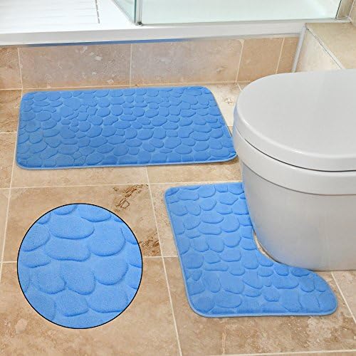 Bliss Home Living 2 Piece Memory Foam Bath & Pedestal Mat Sets Soft Luxury Bathroom Rugs Non Slip (Light Blue)