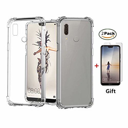 Fanxwu Funda Huawei P20 Lite Ultrafina Transparente Cristal Suave TPU Silicona  2 Pel  cula de Cristal Templado  Dise  o de Coj  n de Aire Protecci  n Anti-Shock Cover
