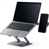 McStorey Laptop Stand Karbon &Ccedil;elik 360&deg; D&ouml;ner Ergonomik Y&uuml;kseklik Ayarlı Soğutucu MagSafe Uyumlu Telefon Tutuculu Gizlenebili