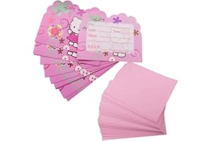 BESTZY KT Cat Invitations Cards, 18PCS KT Cat Kids' Party Invitations and Envelopes Birthday Invites Party Invites Kids Theme Party Invitations Birthday Cards Birthday Party Supplies for Children