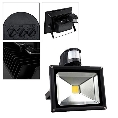 VINGO® 20W LED SMD Strahler Fluter Außen Strahler mit PIR Bewegungsmelder Fluter IP65 Aluminiumkörper Schwarz Kaltweiß - 3