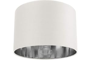 Contemporary and Chic White Cotton 12" Table or Pendant Circular Drum Lamp Shade with Shiny Silver Inner - 60watt Maximum by Happy Homewares