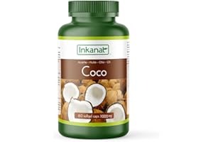 Huile de Coco en Capsules 60x1000 MG – INKANAT | 60 Gélules Molles – Riche en Acides Gras MCT – Soutien Énergétique et Métabolique Naturel – Compatible avec les Régimes Keto et Paléo