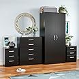Vida Designs Riano 4 Piece Bedroom Sets, 2 x 3 Drawer Bedside Cabinets, 5 Drawer Chest of Drawer & 2 Door Wardrobe (Black)
