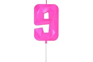 DERVENTA Large Birthday Candle Number 3D Pink 3.7 inch Party Celebration Anniversary Decoration Cake Topper 1 Piece (Number 9 Pink)