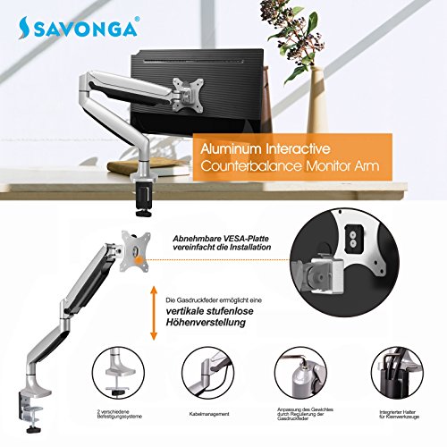 SAVONGA® TV / Monitor PROFESSIONAL Tischständer #202L mit Gasdruckfeder, 13″ bis 27″ Zoll, VESA 75×75, 100×100 - 4