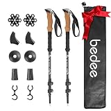 bedee Bâtons de Randonnée, Bâtons de Marche Nordique Pliables Légers Aluminium avec Poignées en Liège, Serrures Rapides, Tout Terrain Accessoires et Sac de Transport pour Femmes, Hommes, Seniors