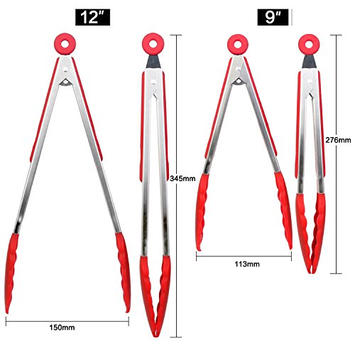 küchenzange Grillzange Edelstahl Silikon / Klein Groß Lang / Grillzange Rot / Servierzange / Zangen für Süßigkeiten Essen Salat BBQ / Multitool Universalzange / 2er Set - 4
