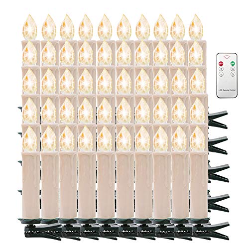 Preisvergleich Produktbild Weihnachtskerzen Kerzenlichter Weinachten LED Kerzen Fernbedienung Kabellos für Weihnachtsbaum Weihnachtsdeko Hochzeit Geburtstags Party (White, Warmweiß-50er)