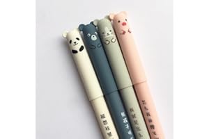 Rocita Lot de 4 stylos à encre gel 0,35 mm mignons animaux dessin animé effaçables encre bleue pour étudiants, papeterie, bureau, cadeau, taille unique, couleur aléatoire (noir)