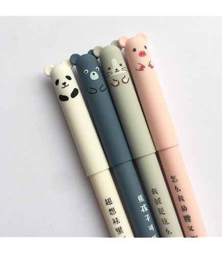 Stylos Gel En Forme De Chat - Lot De 12 - Pointe 0,5 Mm, Encre Noire - Designs Kawaii Multicolores - Pour école, Bureau, Cadeau