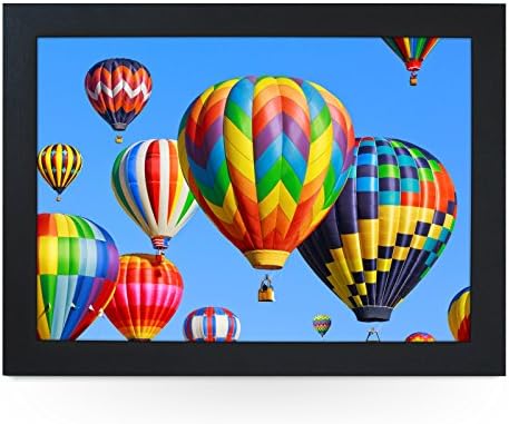 Portable Lap Desk Tray (Colourful Hot Air Balloons) Handmade Wooden Frame, Beanbag Cushioned Bottom | Computers, Laptops, Meals, Food | L0094 Black