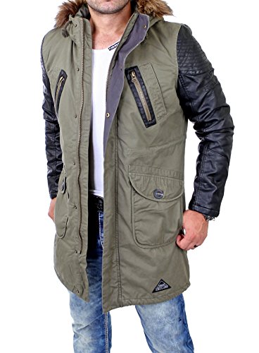 VSCT Winterjacke Herren Parka mit rmel im Lederlook V-5800334 Khaki S