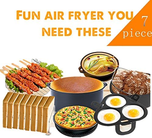 WenX 7pcs Air Fryer Accessories for Gowise Phillips and Cozyna or More Brand, fit all 3.7QT 5.3QT 5.8QT with 8 Inch Diameter egg machine/cake basket/grill /anti-iron rack/pizza plate/bread stand/anti-