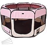 TecTake® Welpenlaufstall Tierlaufstall pink für Kleintiere wie Hunde, Hasen, Katzen