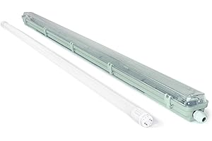 KOLORENO LED-Set: 1x Feuchtraumleuchte 1x120 cm + 1x LED-Röhre T8 18W 120 cm – neutralweißes Licht 4000K – Deckenmontage – Werkstatt- und Lagerbeleuchtung – feuchtigkeits- und staubresistent – IP65