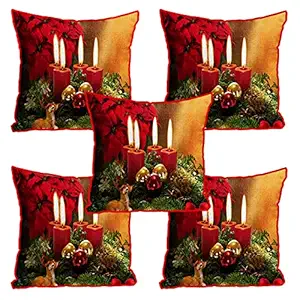 DreamVio Jute Exclusive Merry Christmas Decorative Throw/Pillow Covers, Cushion Covers for Gifting, Living Room, Bed Room, Sofa,Chairs Pack/Set of 5 (Multicolour, Size 16 x 16 Inches)
