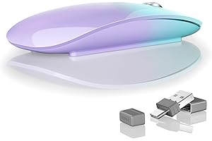 Uiosmuph Mouse Bluetooth Wireless Ricaricabile - Silenzioso Senza Fili Tri-Mode (Dual Bluetooth 5.1 + 2.4GHz) con Ricevitore USB, per Laptop/iPad/PC/Mac, Verde e Viola