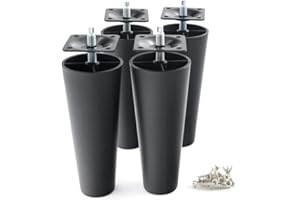 MAGIIN Furniture Legs, M8 Replacement Furniture Feet with Pre-Drilled 5/16inch Furniture Support Feet Bolt & Mounting Plate & Screws for Couch Sofa Cabinet (Black Tapered 4 Set)