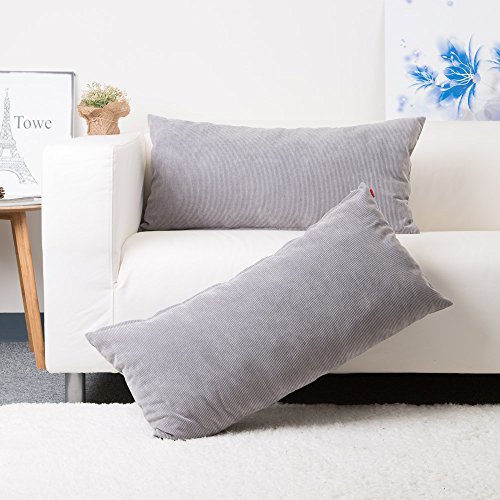 Baibu Purer Weicher Dekorativ Sofa Kissenbezug Kissenhülle mit verdecktem Reißverschluss aus Kord in 7 modernen Farben und 11 Größen,Hellgrau 40x80cm - 2