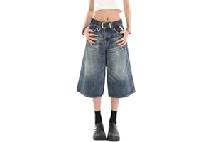 Lafaguw Jean court pour femme et homme - Taille haute - Jambe large - Baggy Jorts Y2K - Décontracté - Pantalon capris en denim - Vêtements d'été grunge.