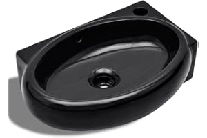 vidaXL Lavabo Redondo con Agujero de Grifo Desagüe Cerámica Negro Lavamanos