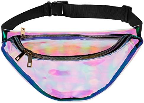 PKQP Bum Bags-PU Waterproof Rave Festival Hologram Travel Fanny Packs (Transparent)