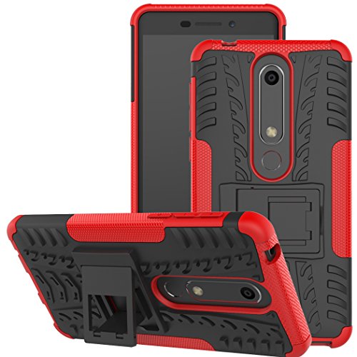 Jhxtech Nokia 6.1 Case, Nokia 6 2018 Case, [Kickstand] [Heavy Duty Protection] [Dual Layer] Slim Fit Hybrid Shock Proof Protective Case for Nokia 6 2018 / Nokia 6.1 (red)
