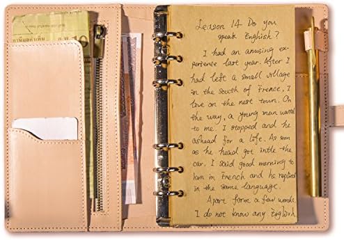 Travelers Notebook and Copper Pen, Vintage Leather Journal Diary Sketchbook Gift for Womens and Mens (Primary, A6)