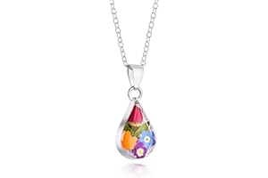 Natural Flower Jewellery Sterling Silver Small Teardrop Pendant Made With Real Mixed Flowers