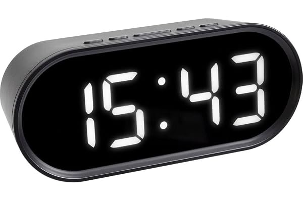 TFA Dostmann digital väckarklocka, 60.2025.01, med LED-lysande siffror, belysning med dimmer, snooze-funktion, tyst