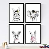 Hecho en España Nacnic Set de 4 láminas de Animales Infantiles Dulces,en tamaño A4, Poster Papel 250 gr Marco