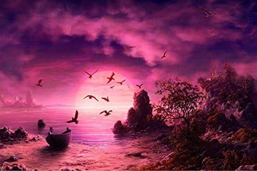 Zhuixing DIY 5D Diamond Painting Kit Full Sunset Seaside Drill Embroidery Rhinestone Cross Stitch Craft Mosaic Red Sky Picture Wall Decor By Number Kit,Squarediamond,70*47Cm