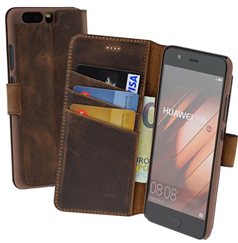 Huawei P10 | Suncase Book-Style (Slim-Fit) Ledertasche Leder Tasche Handytasche SchutzhÃ¼lle Case HÃ¼lle (mit Standfunktion und Kartenfach) antik coffee
