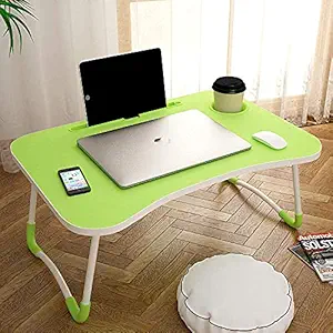 White Parrot Smart Multipurpose Foldable Laptop Table with Cup Holder, Study Table, Bed Table, Breakfast Table, Foldable and Portable/Ergonomic & Rounded Edges/Non-Slip Legs (Green)